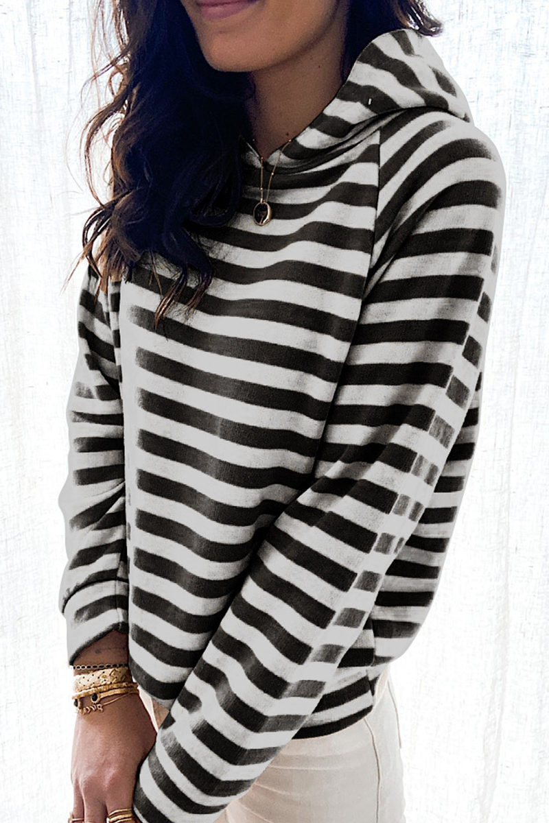 Tops casuales con cuello y capucha de patchwork a rayas (3 colores)
