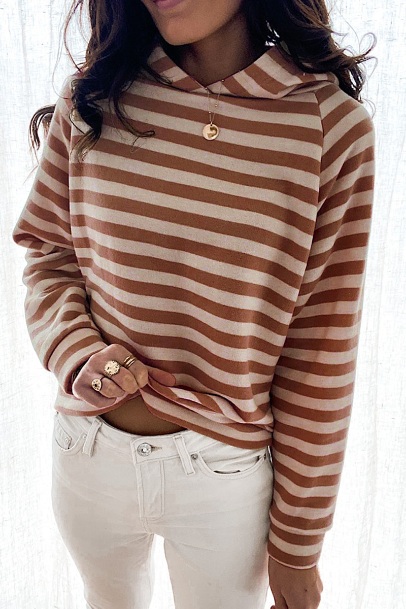 Tops casuales con cuello y capucha de patchwork a rayas (3 colores)