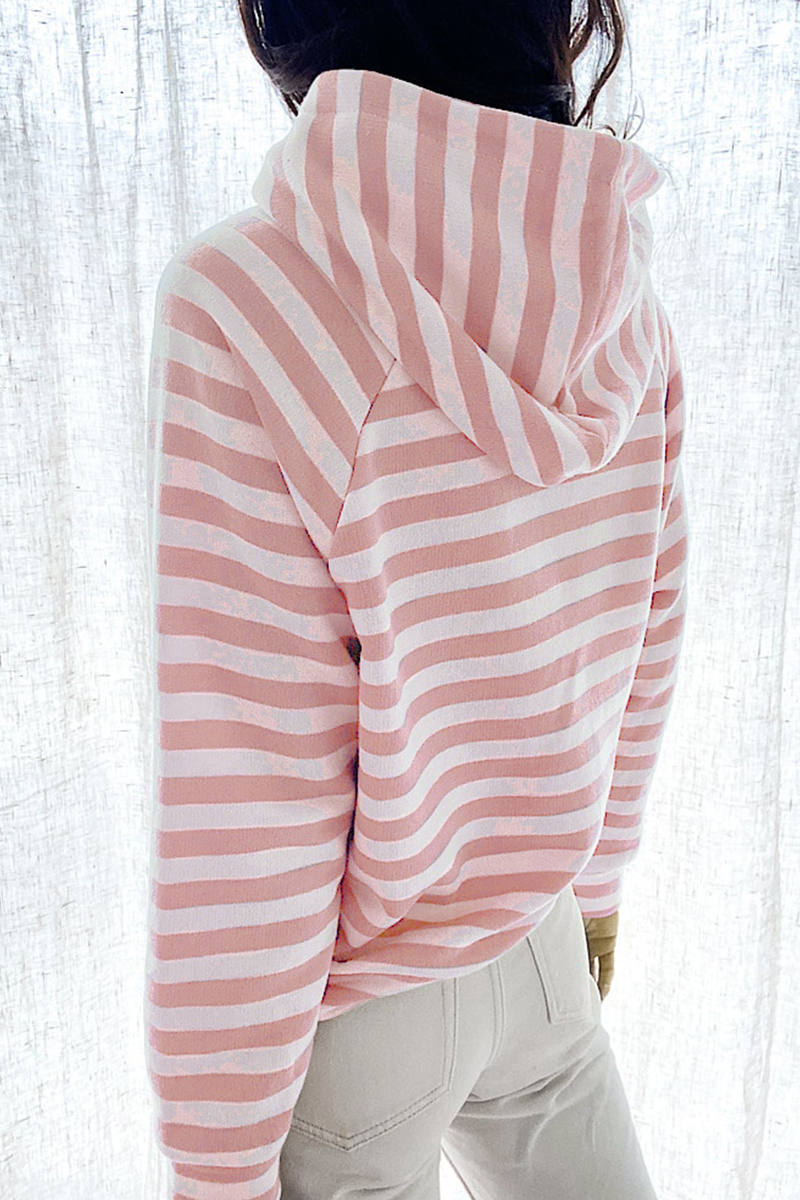 Tops casuales con cuello y capucha de patchwork a rayas (3 colores)