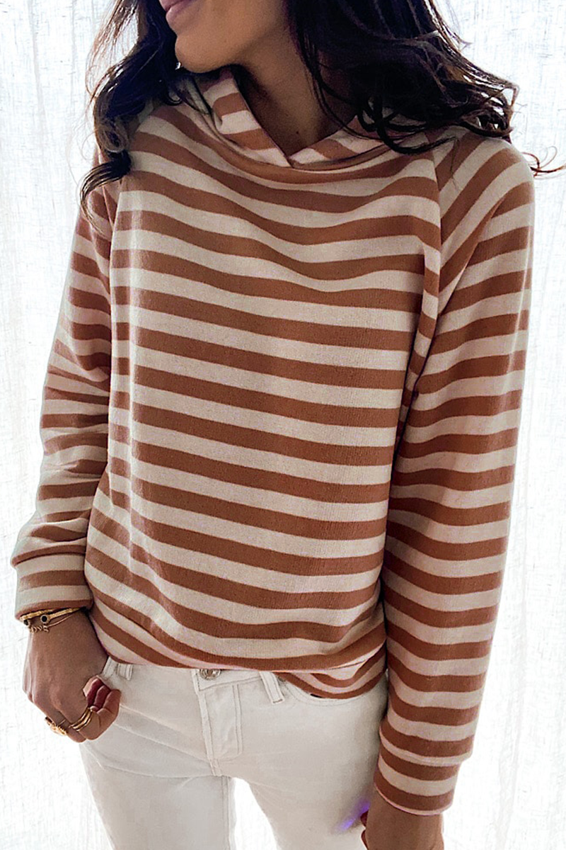 Tops casuales con cuello y capucha de patchwork a rayas (3 colores)