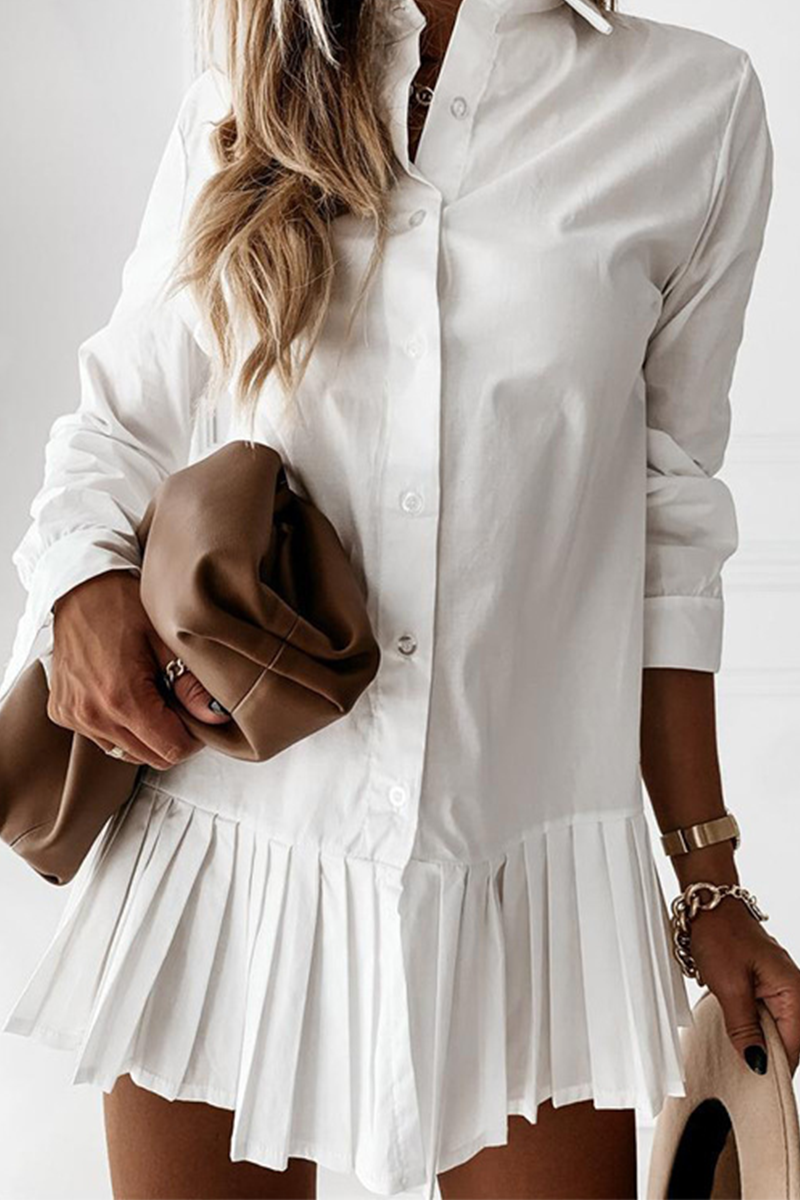 Vestidos casuales de retazos sólidos con cuello vuelto y falda pastel (3 colores)