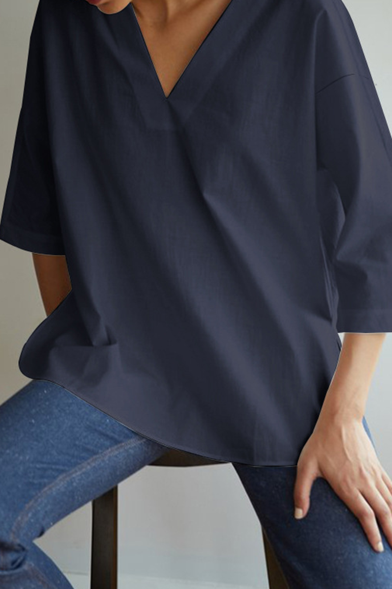 Tops casuales de cuello en V con abertura en la parte superior lisa