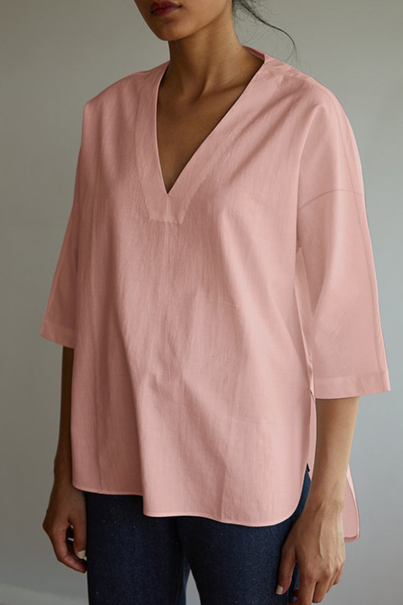 Tops casuales de cuello en V con abertura en la parte superior lisa