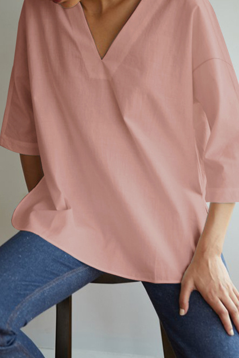 Tops casuales de cuello en V con abertura en la parte superior lisa
