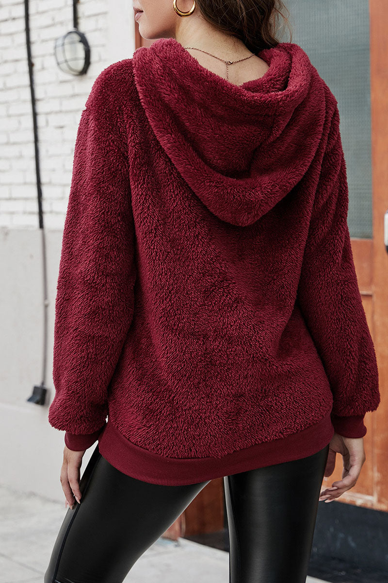 Tops con capucha y cuello dividido lisos y sencillos de moda