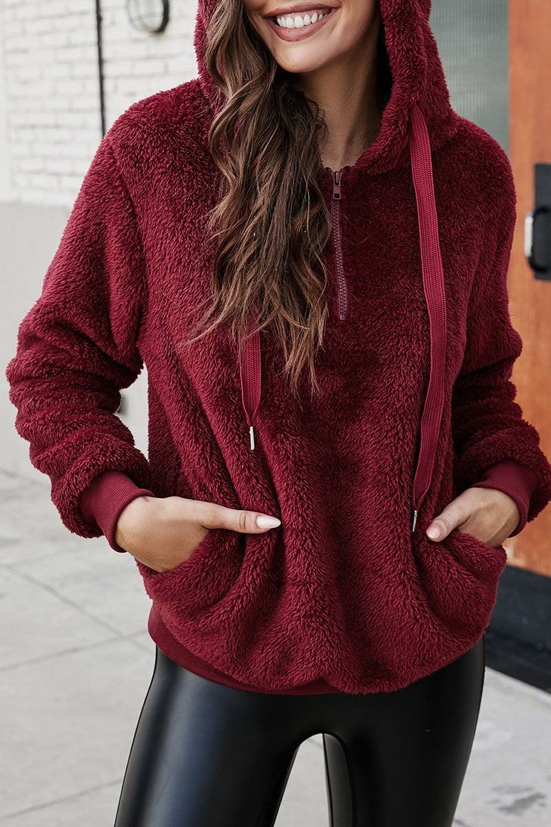 Tops con capucha y cuello dividido lisos y sencillos de moda