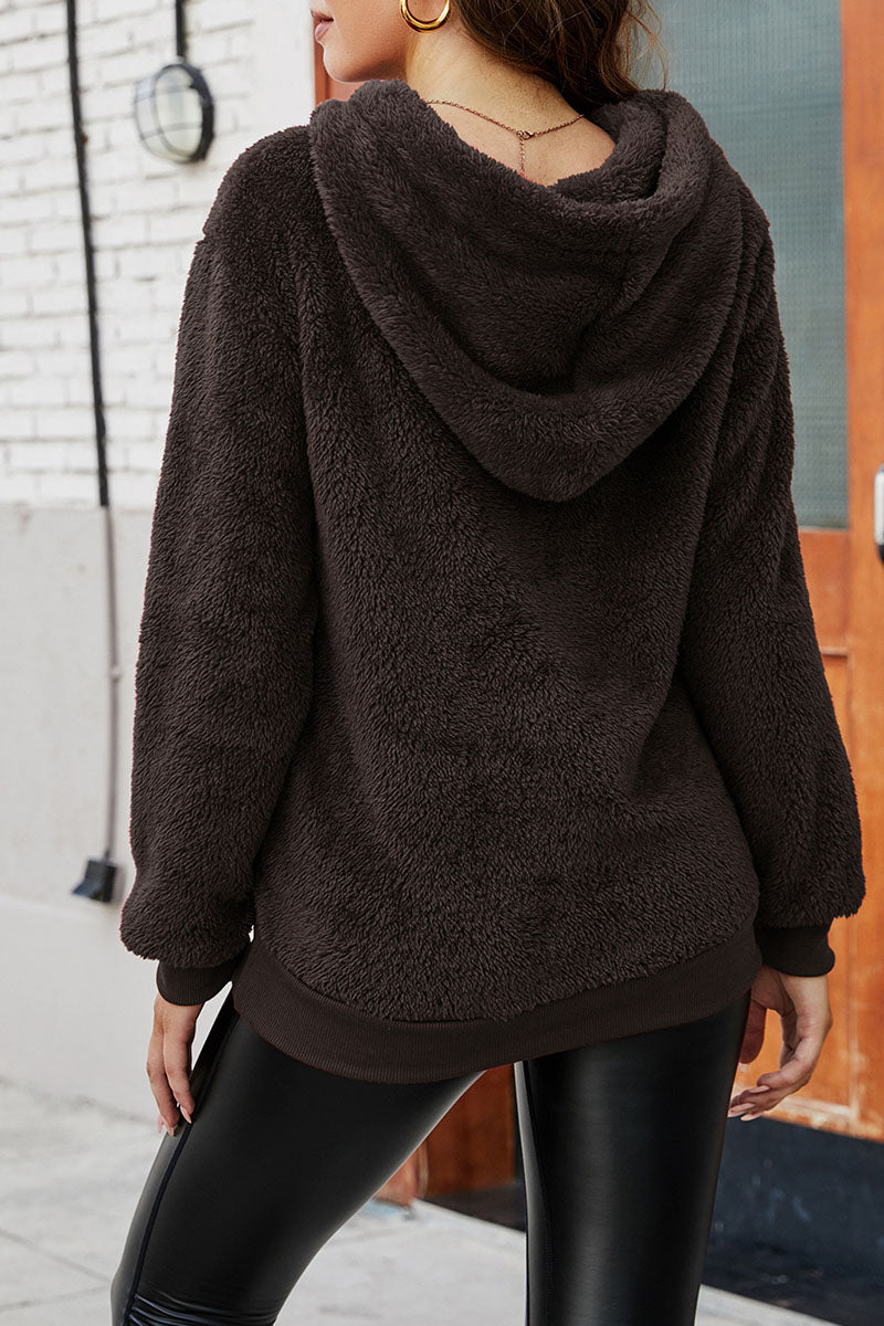 Tops con capucha y cuello dividido lisos y sencillos de moda