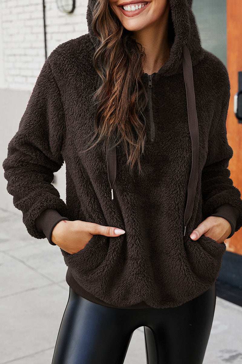 Tops con capucha y cuello dividido lisos y sencillos de moda