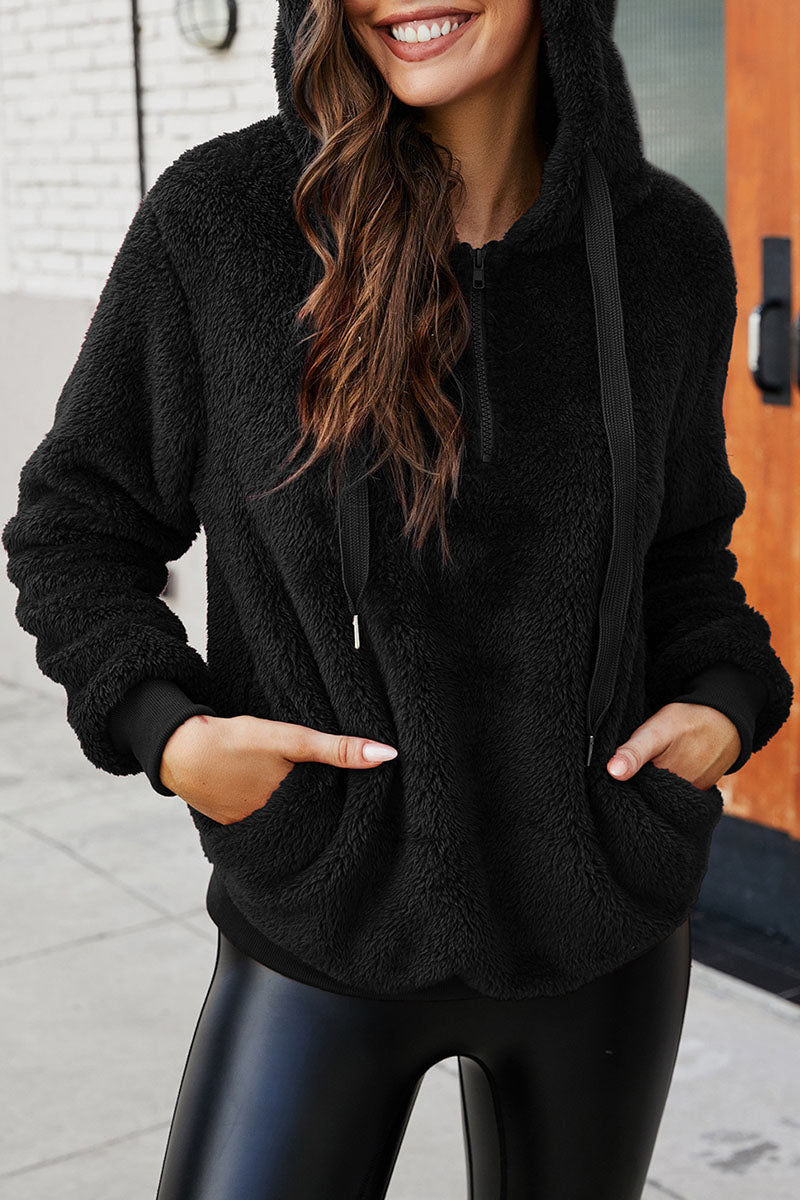 Tops con capucha y cuello dividido lisos y sencillos de moda