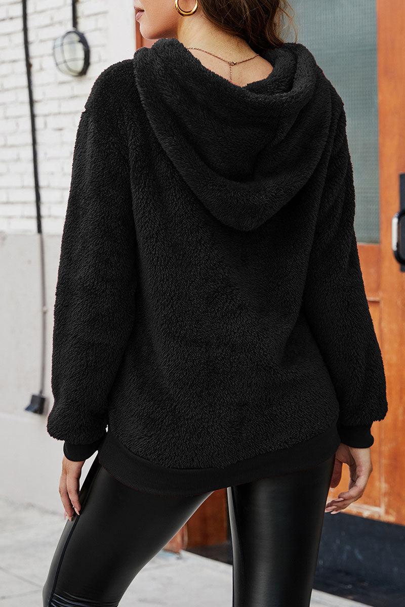 Tops con capucha y cuello dividido lisos y sencillos de moda