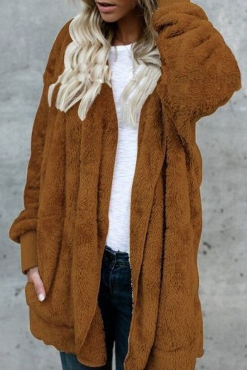 Fashion Casual Solid Split Joint Hooded Collar Outerwear(12 colors)
