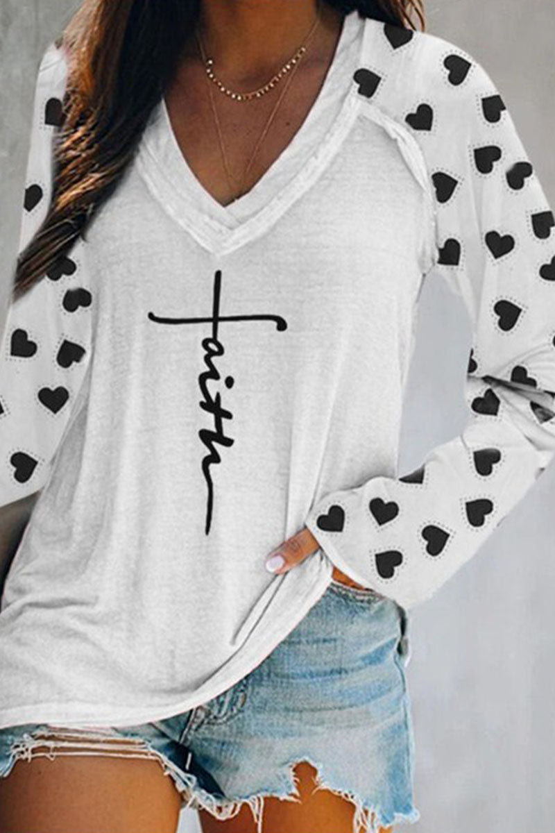 Casual Print Patchwork V Neck T-Shirts(4 Colors)