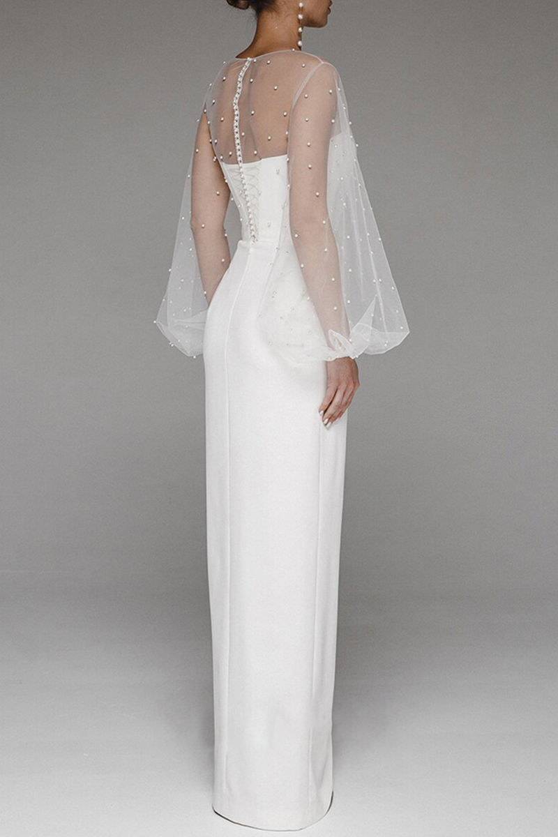 Vestidos de noche elegantes de celebridades con abertura sólida y cuentas de malla sin tirantes