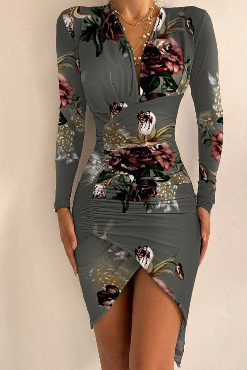 Vestido asimétrico con cuello en V, estampado sexy y patchwork (8 colores)