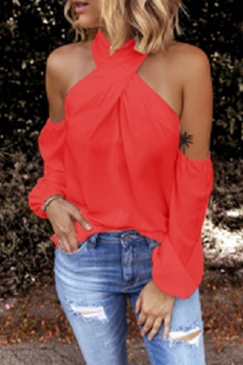 Casual Solid Hollowed Out Halter Tops(6 Colors)