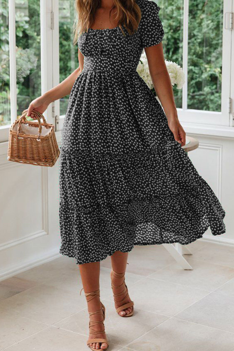 Vestidos de moda con cuello cuadrado y falda pastel con patchwork de lunares (8 colores)