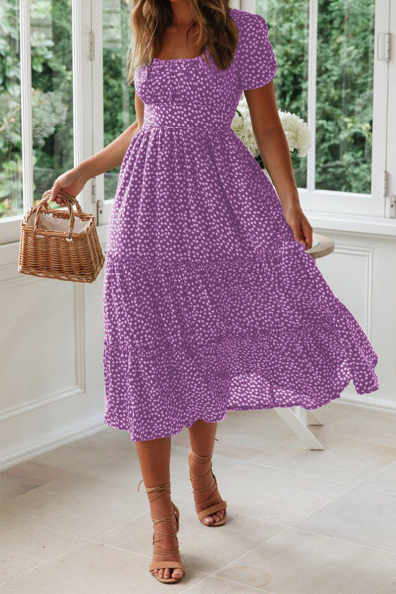 Vestidos de moda con cuello cuadrado y falda pastel con patchwork de lunares (8 colores)
