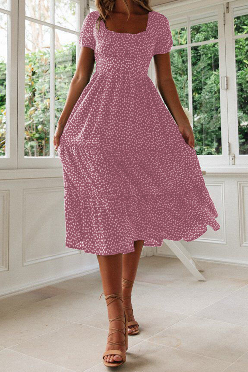 Vestidos de moda con cuello cuadrado y falda pastel con patchwork de lunares (8 colores)
