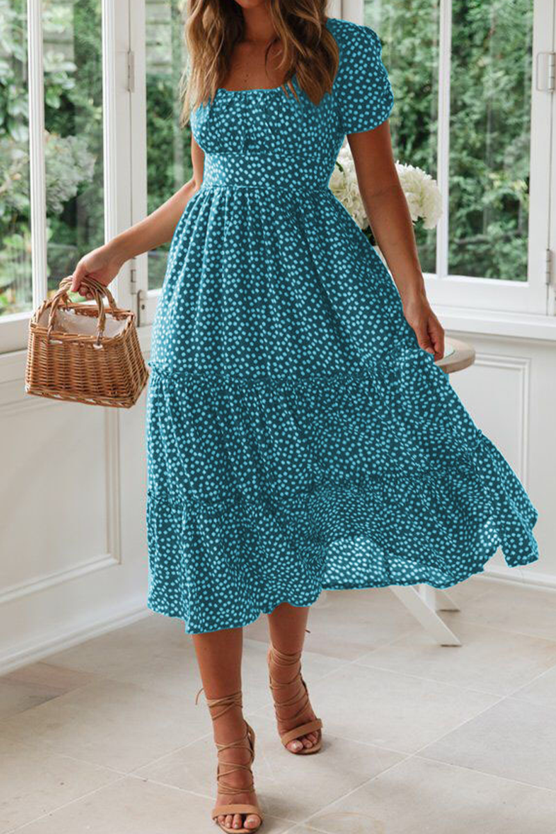 Vestidos de moda con cuello cuadrado y falda pastel con patchwork de lunares (8 colores)