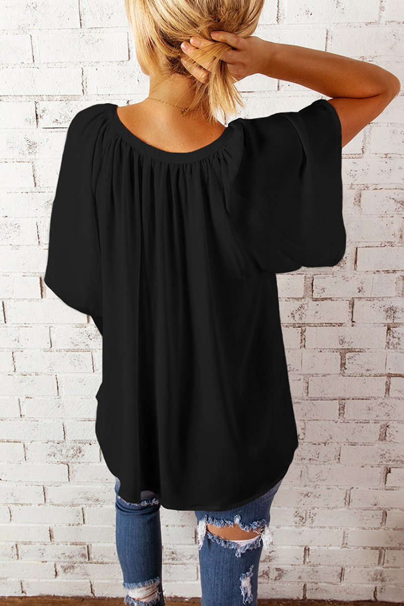 Camisetas casuales lisas con cuello en V y abertura en la parte superior (6 colores)