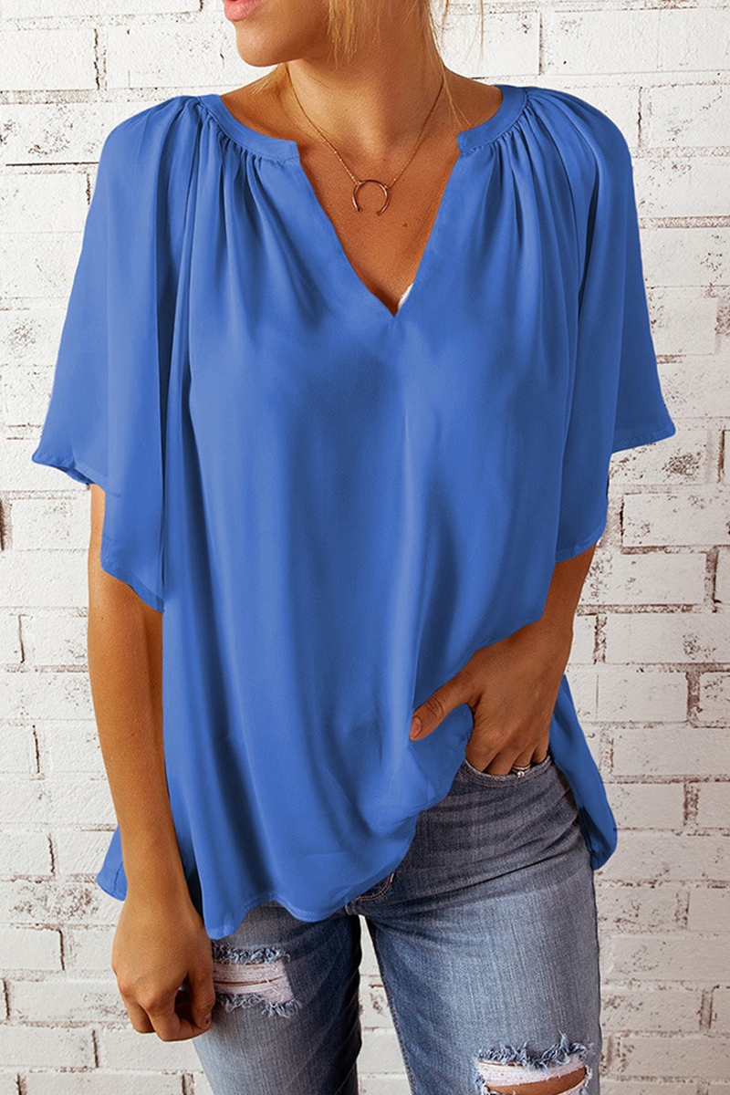 Camisetas casuales lisas con cuello en V y abertura en la parte superior (6 colores)