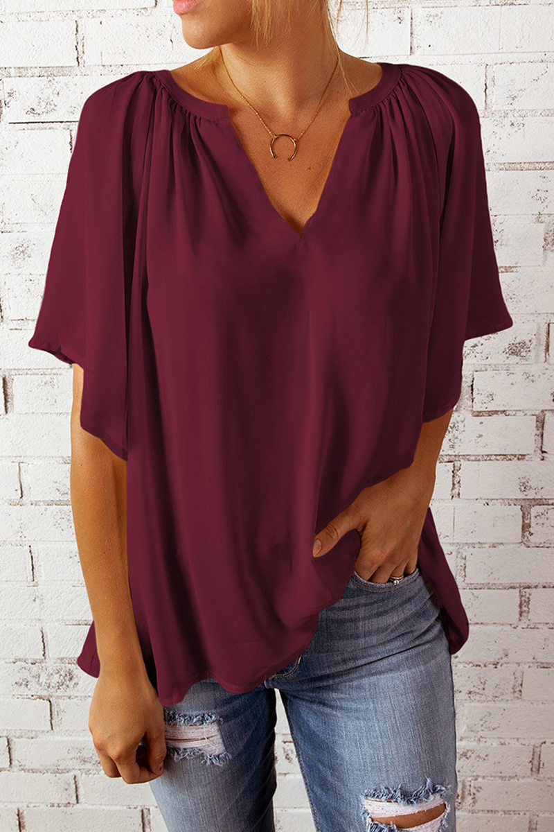 Camisetas casuales lisas con cuello en V y abertura en la parte superior (6 colores)