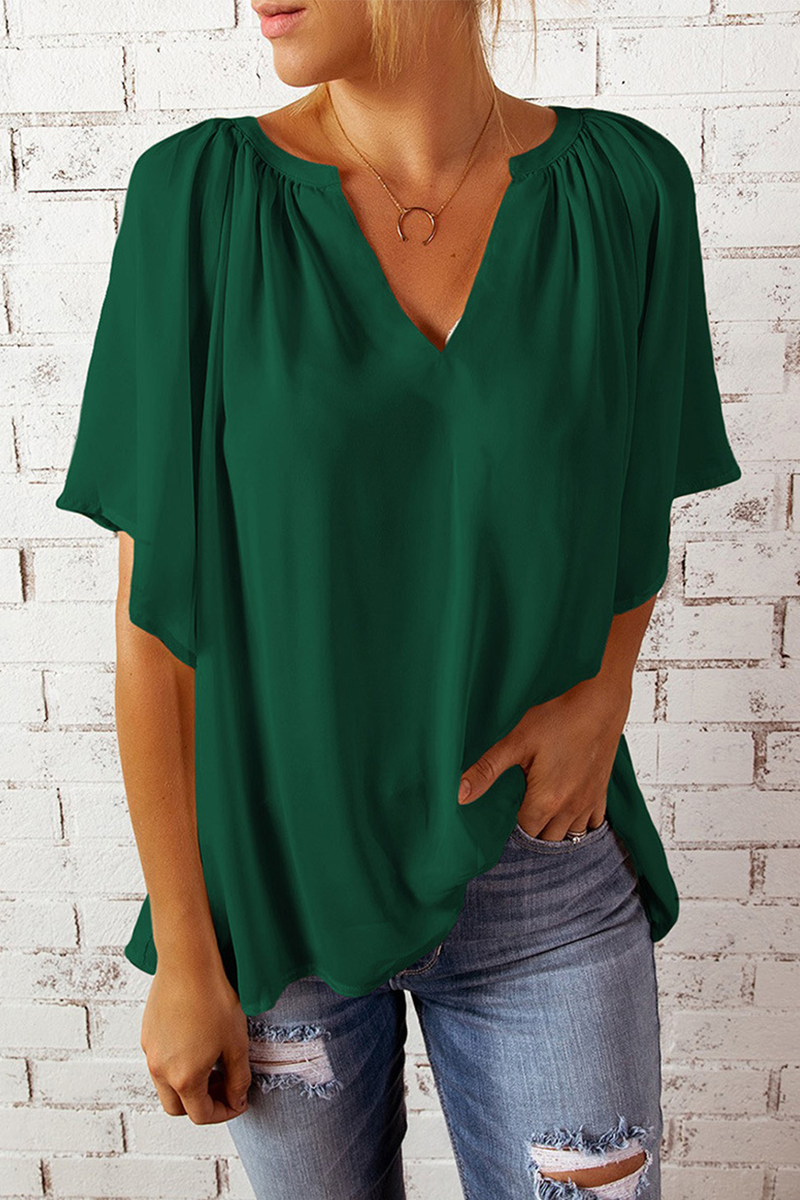 Camisetas casuales lisas con cuello en V y abertura en la parte superior (6 colores)