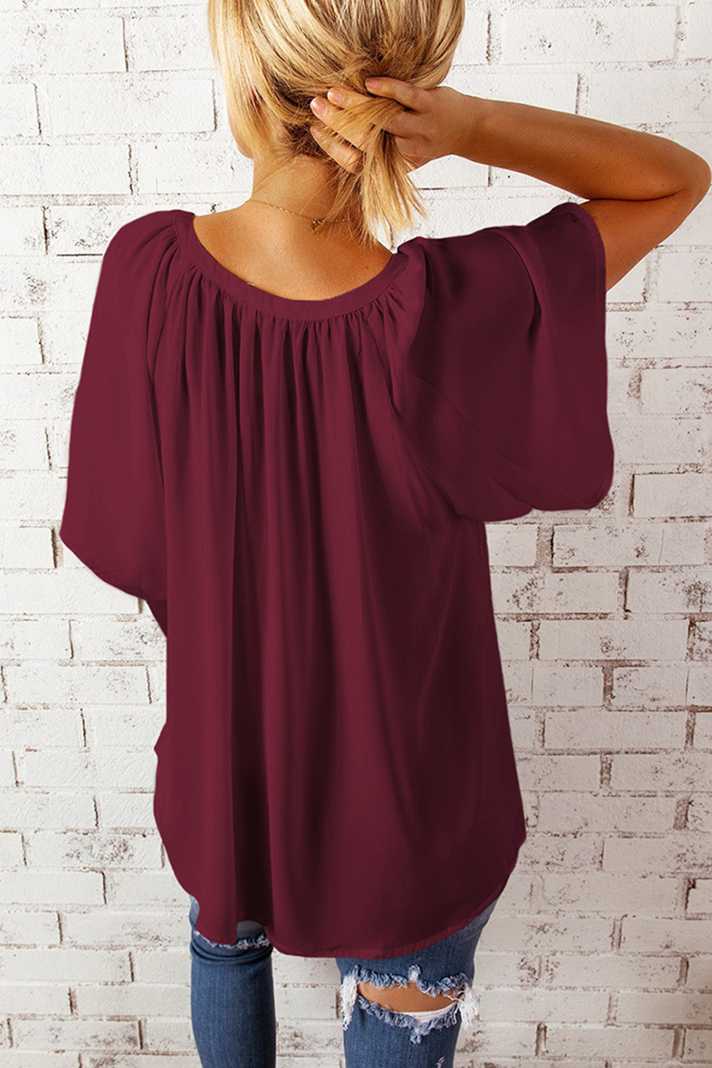 Camisetas casuales lisas con cuello en V y abertura en la parte superior (6 colores)