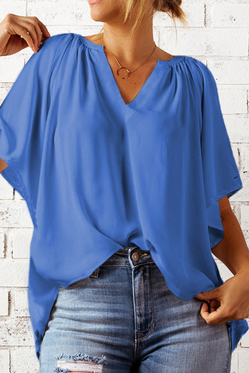 Camisetas casuales lisas con cuello en V y abertura en la parte superior (6 colores)