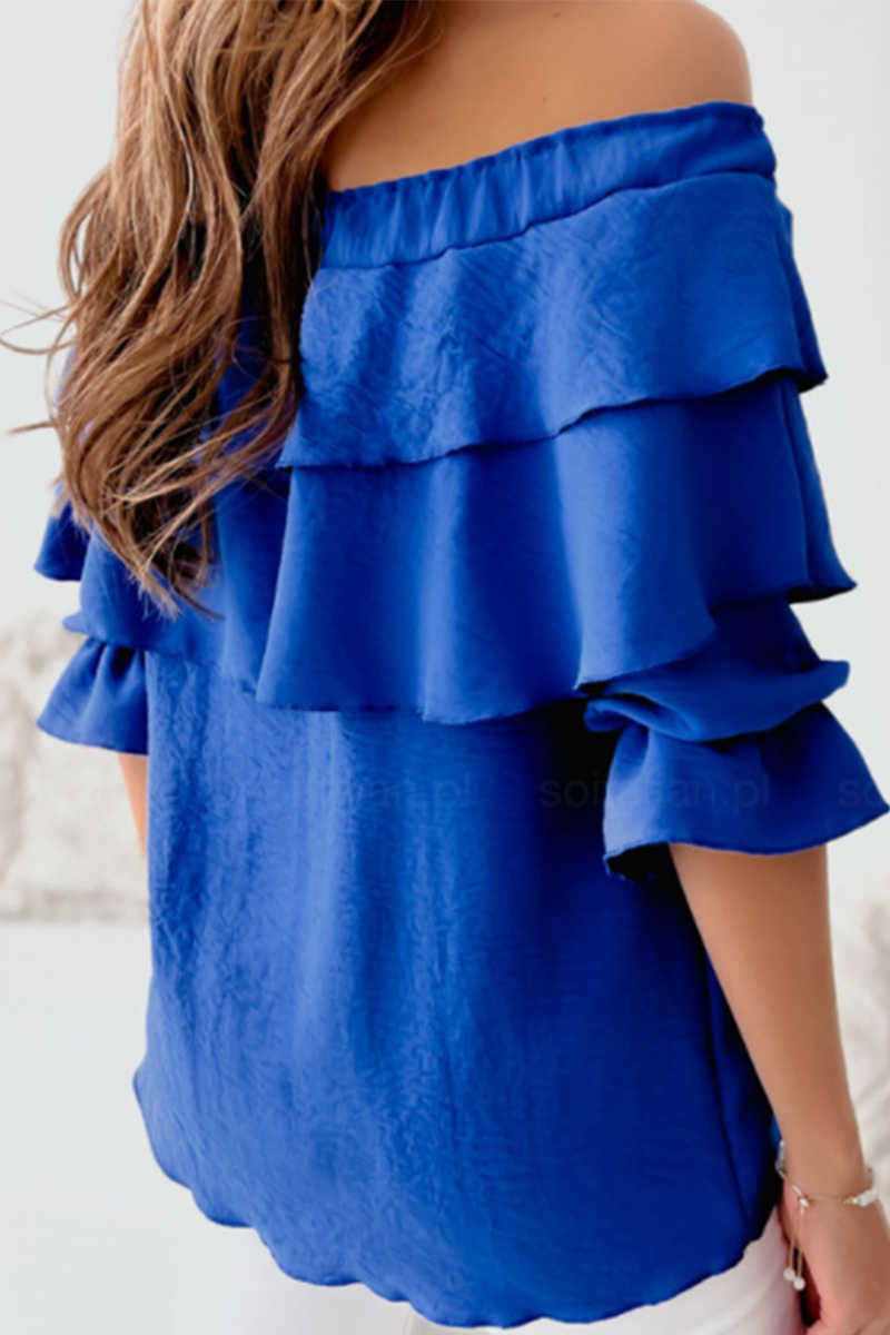Blusas de moda con hombros descubiertos y volantes sólidos (3 colores)