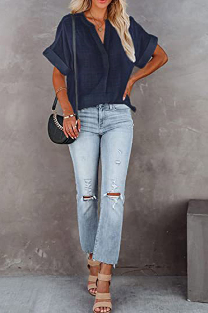 Tops de cuello vuelto con parches sólidos de moda