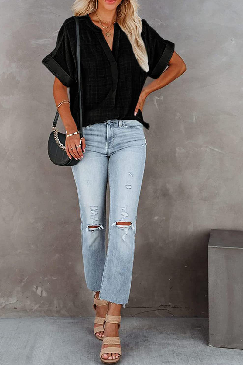 Tops de cuello vuelto con parches sólidos de moda
