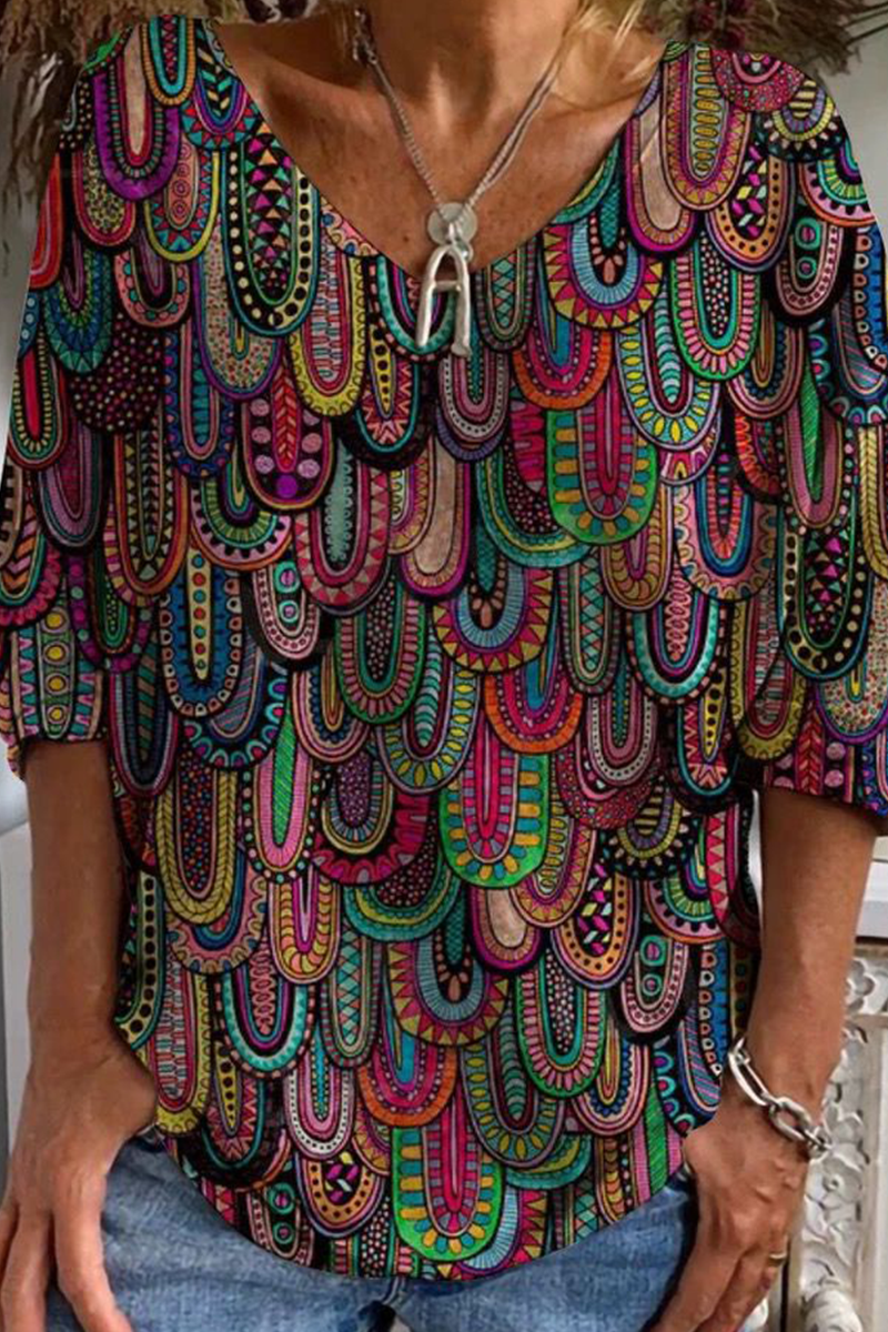 Camisetas informales con cuello en U y estampado patchwork (3 colores)