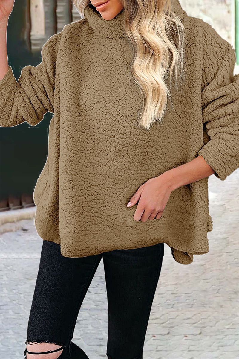 Sudadera informal de cuello alto con parches lisos (6 colores)
