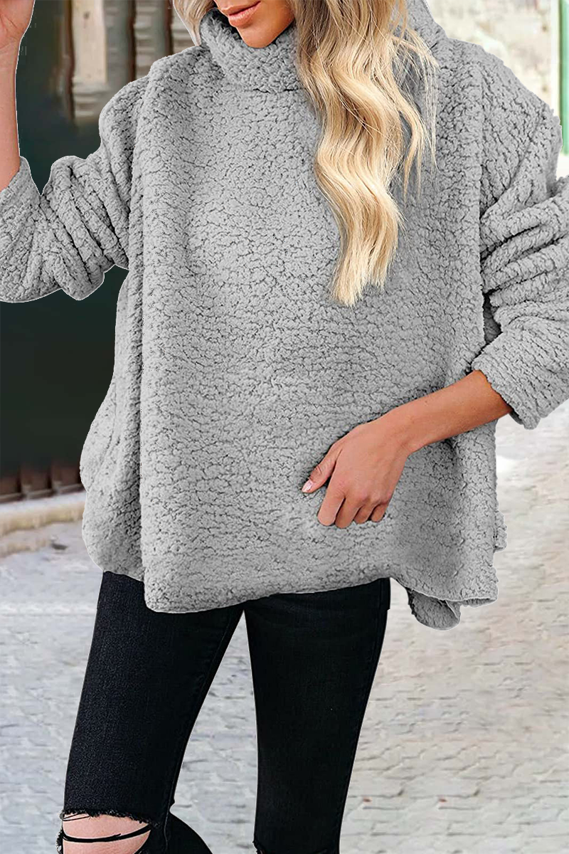 Sudadera informal de cuello alto con parches lisos (6 colores)