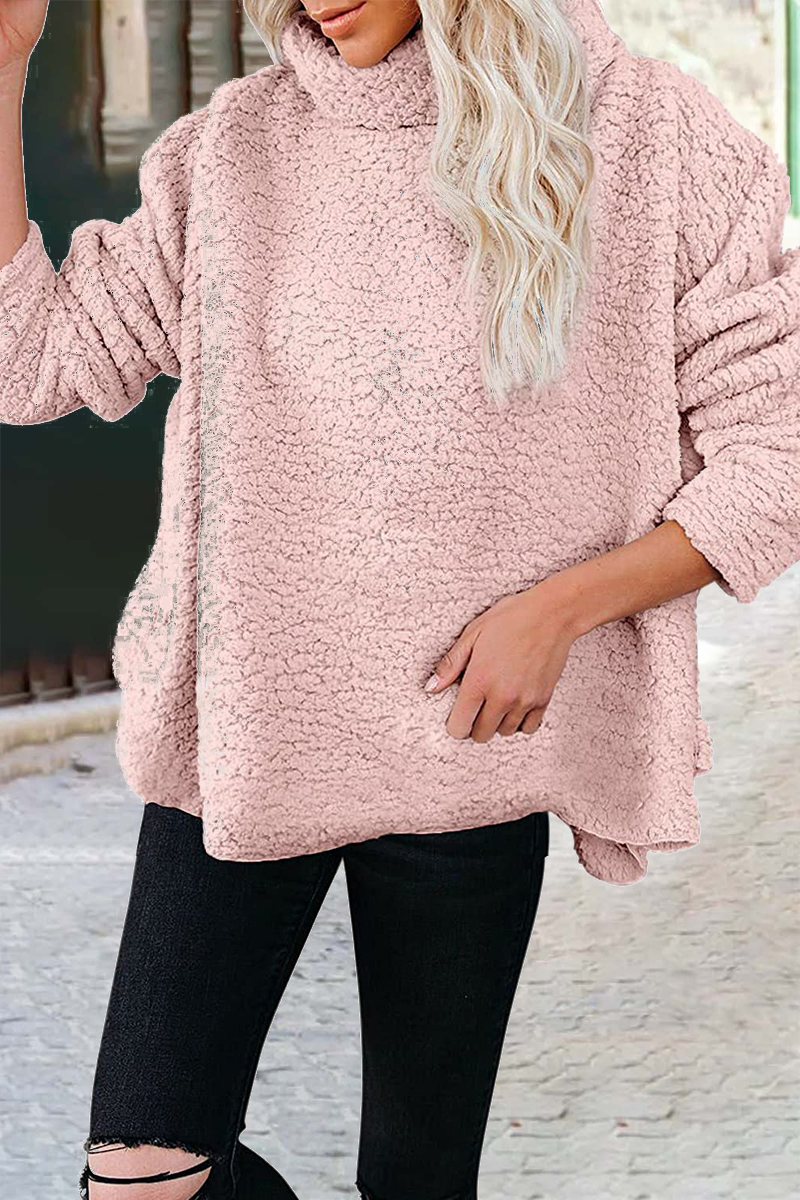 Sudadera informal de cuello alto con parches lisos (6 colores)