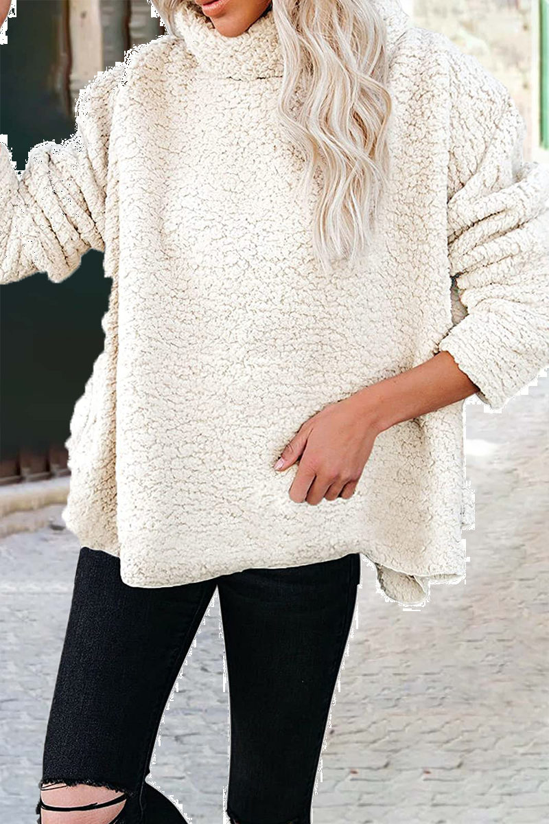 Sudadera informal de cuello alto con parches lisos (6 colores)