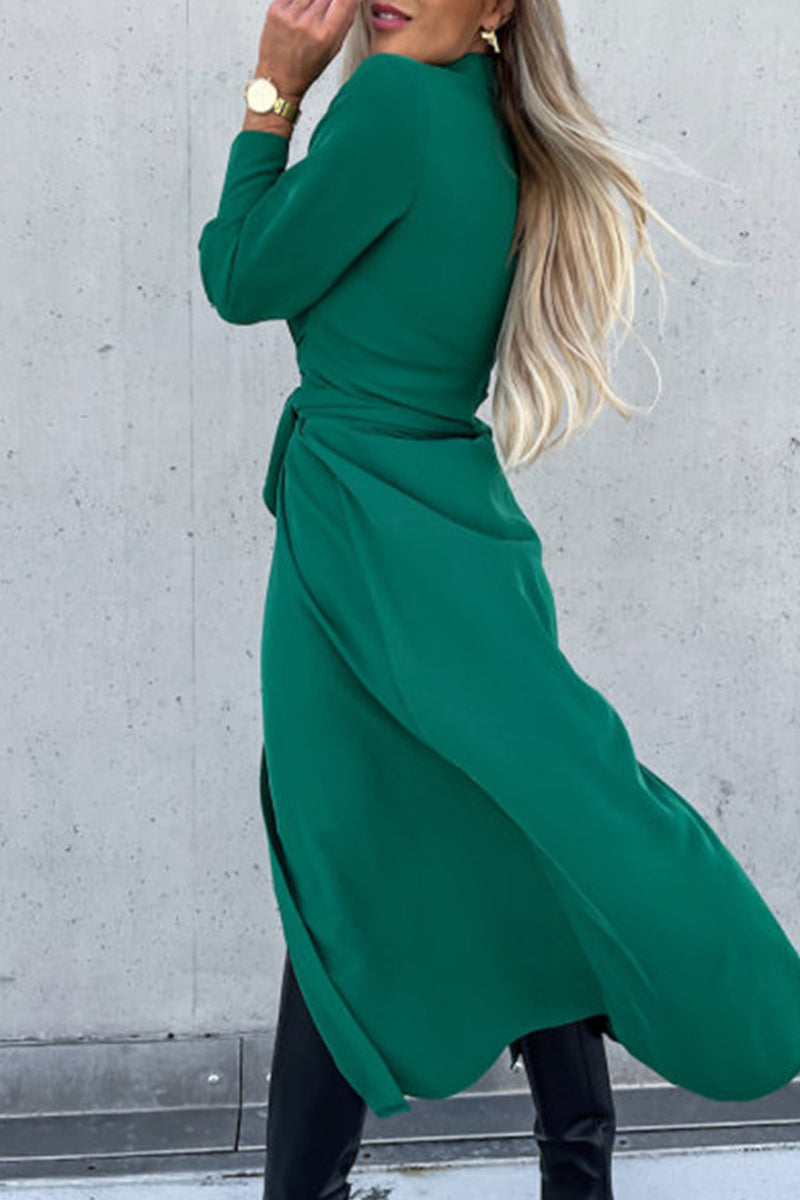 Vestido irregular de moda con escote en V y frenillo liso (4 colores)