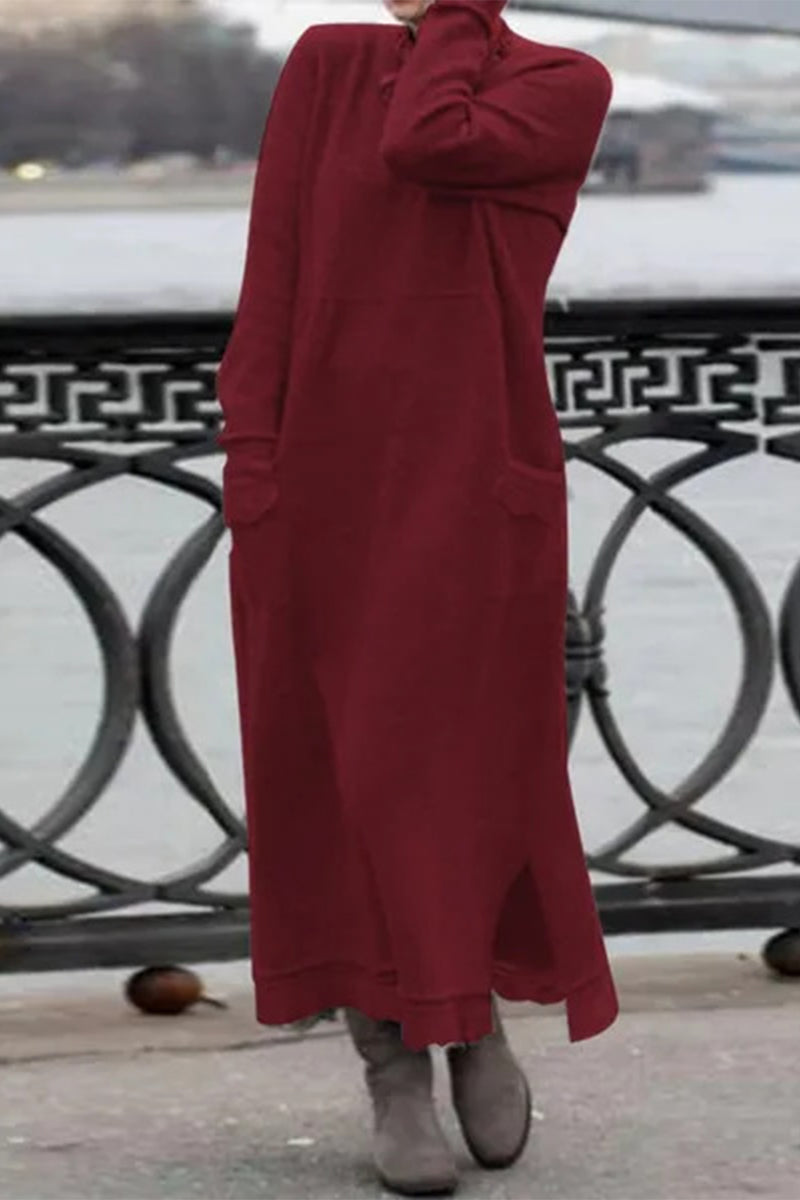 Vestidos de manga larga con cuello redondo y color liso