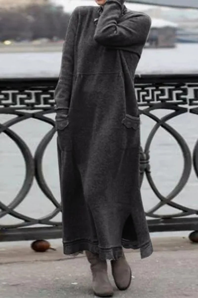 Vestidos de manga larga con cuello redondo y color liso