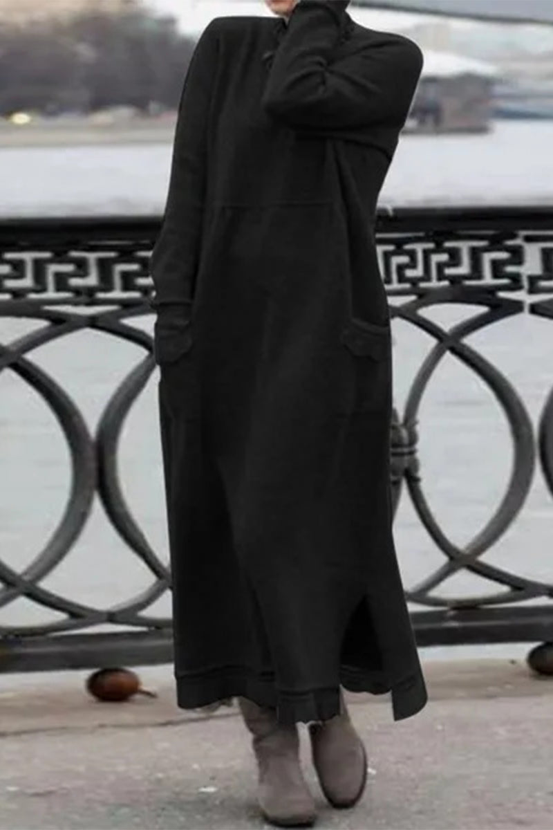 Vestidos de manga larga con cuello redondo y color liso