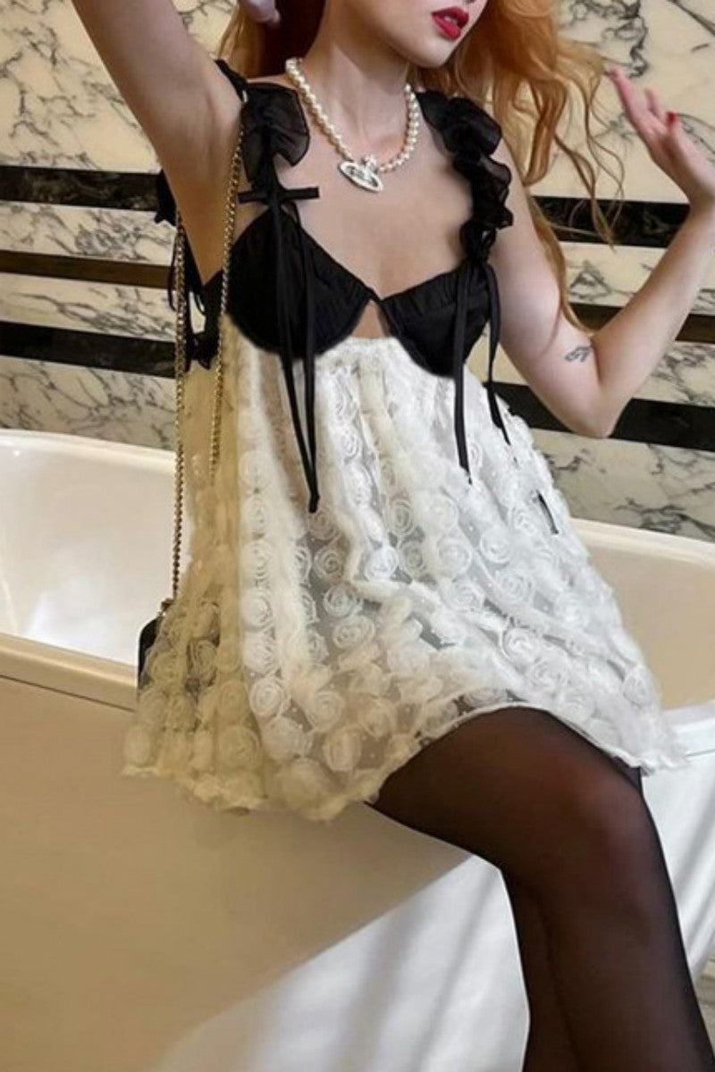 Vestido sexy de patchwork con espalda descubierta y tirantes finos sin mangas