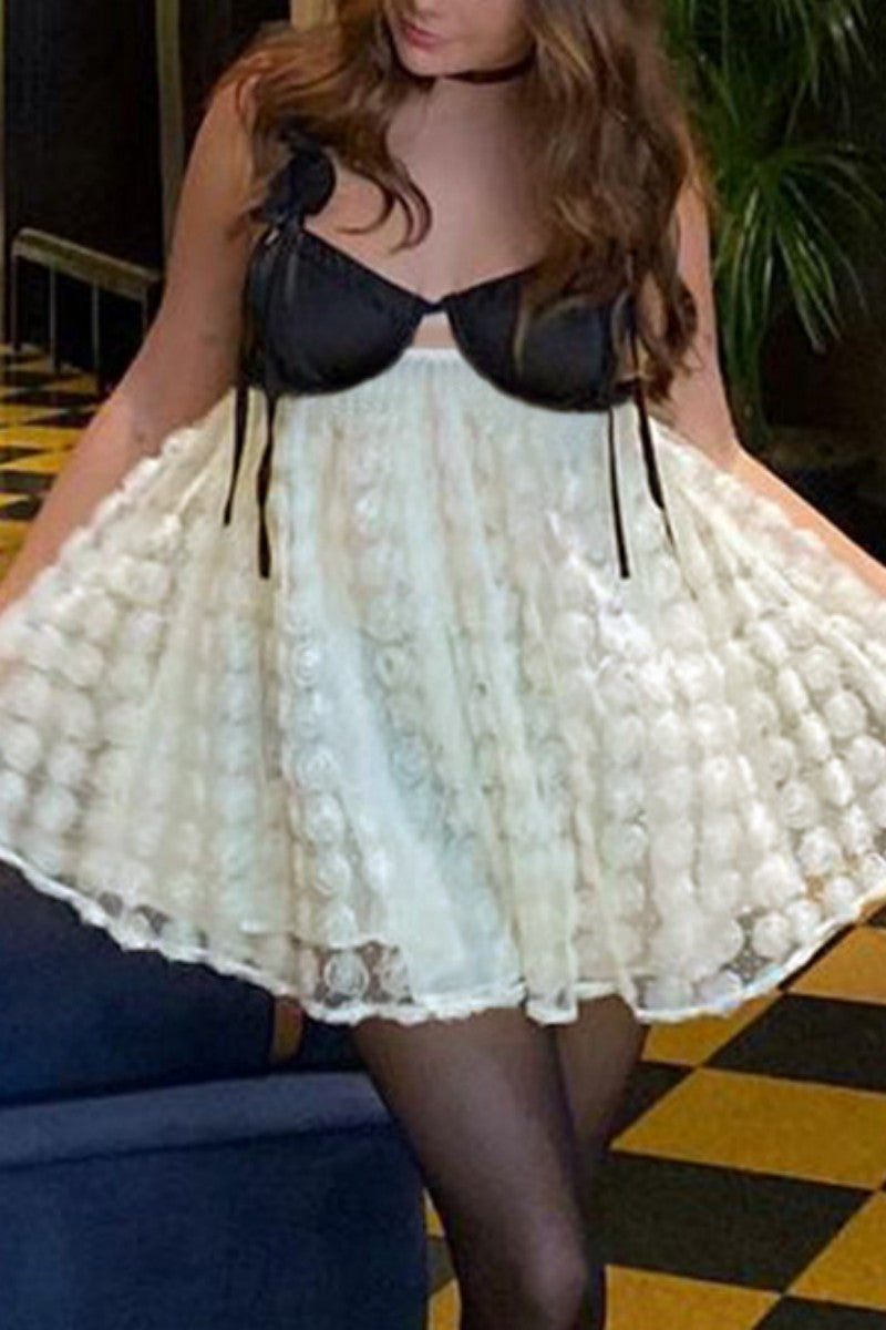 Vestido sexy de patchwork con espalda descubierta y tirantes finos sin mangas