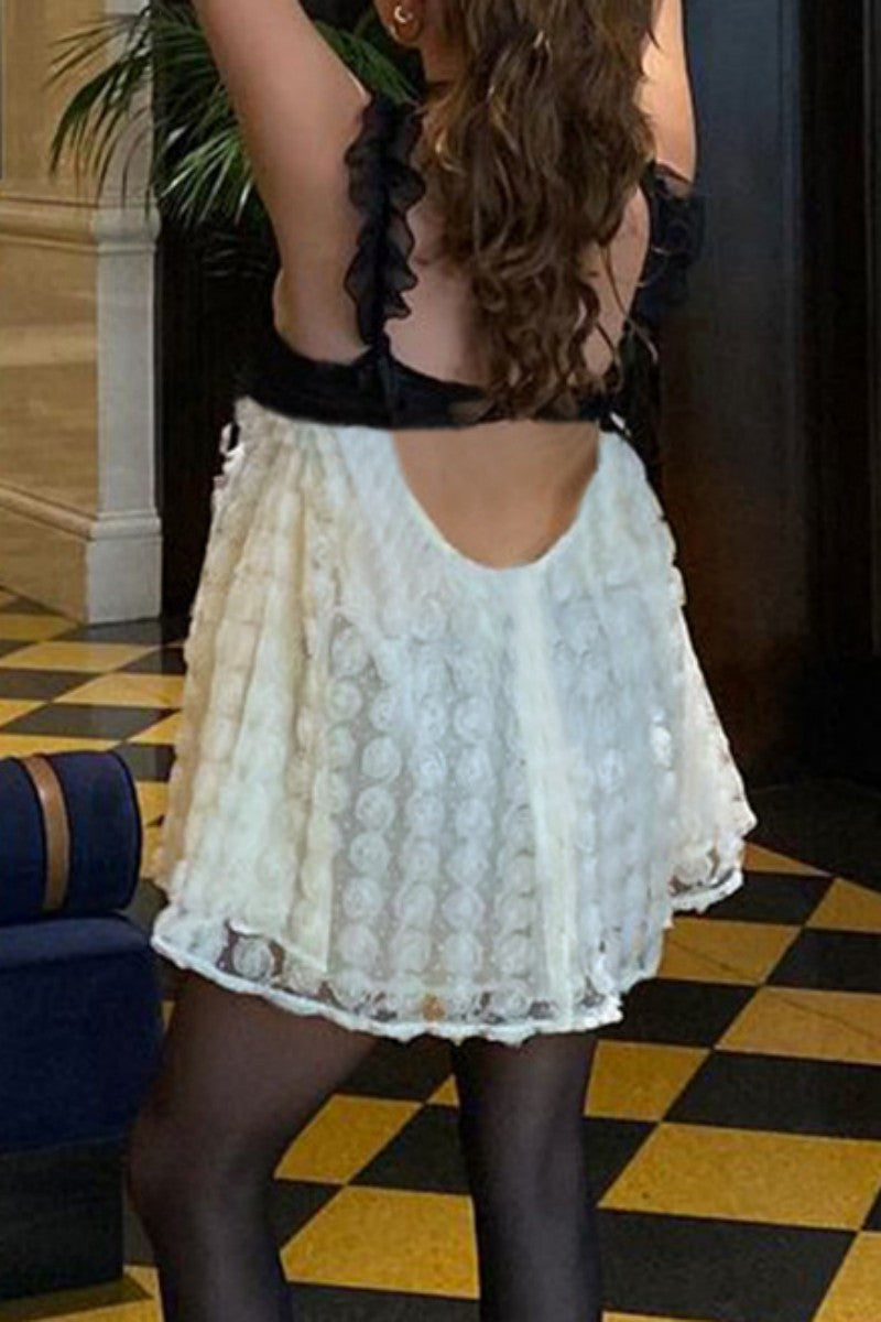 Vestido sexy de patchwork con espalda descubierta y tirantes finos sin mangas