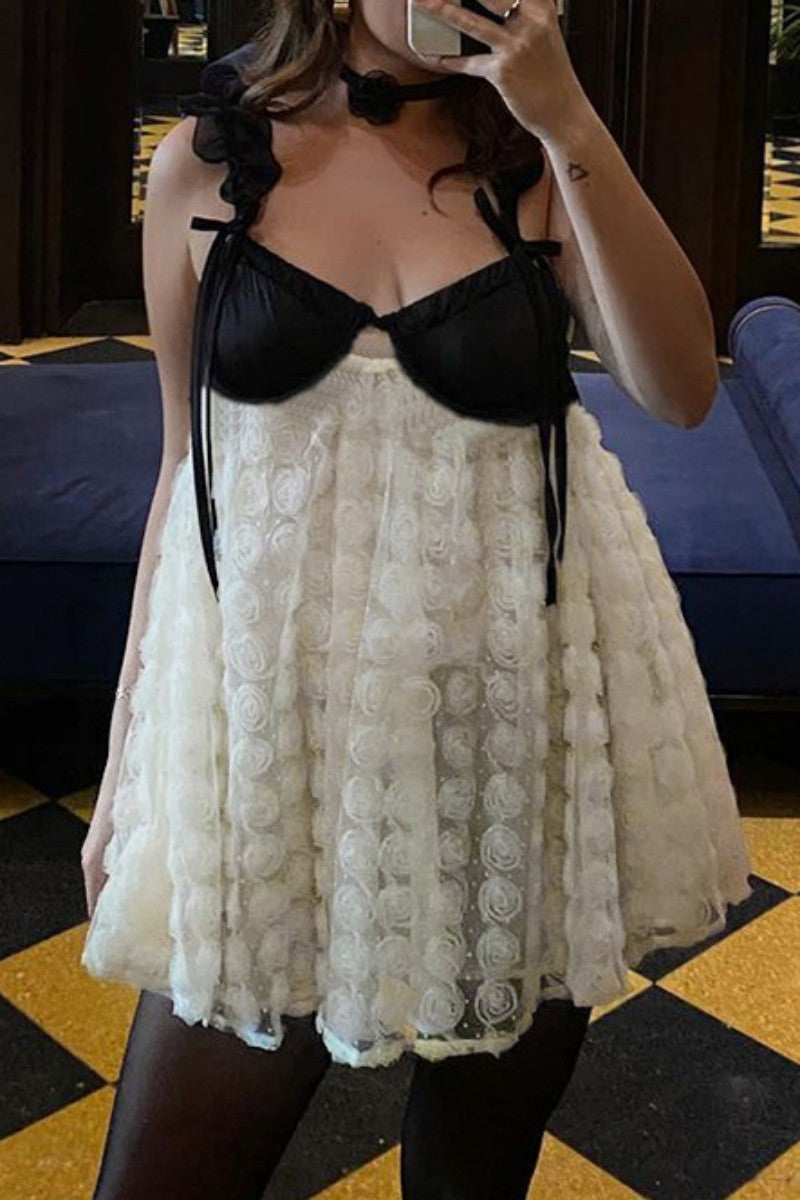 Vestido sexy de patchwork con espalda descubierta y tirantes finos sin mangas