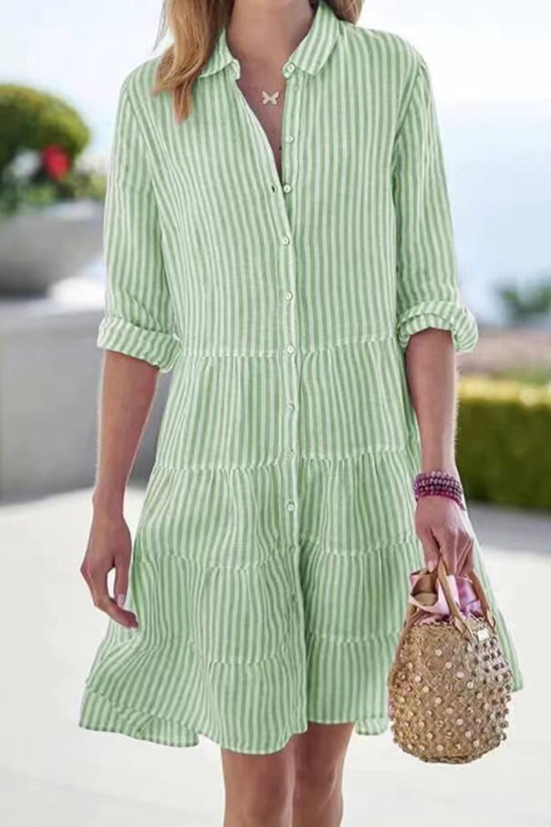 Vestido camisero elegante con cuello vuelto y cordón geométrico (6 colores)