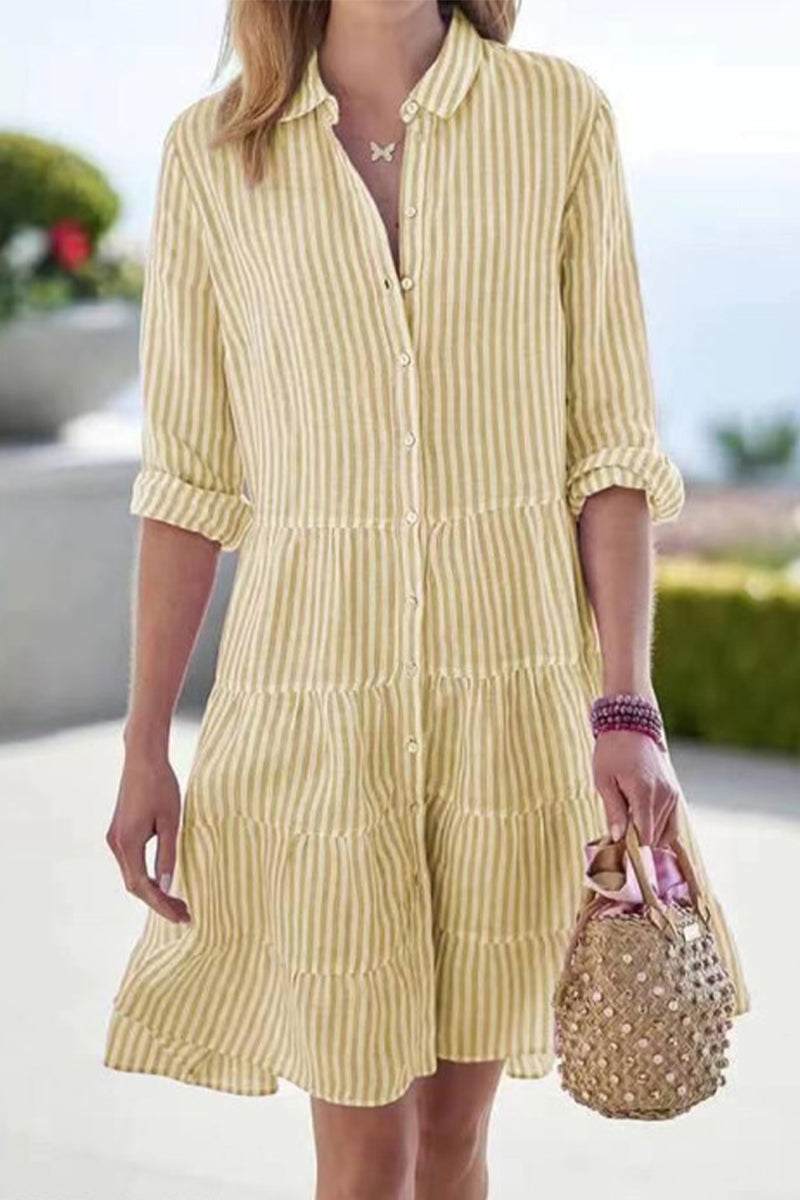 Vestido camisero elegante con cuello vuelto y cordón geométrico (6 colores)