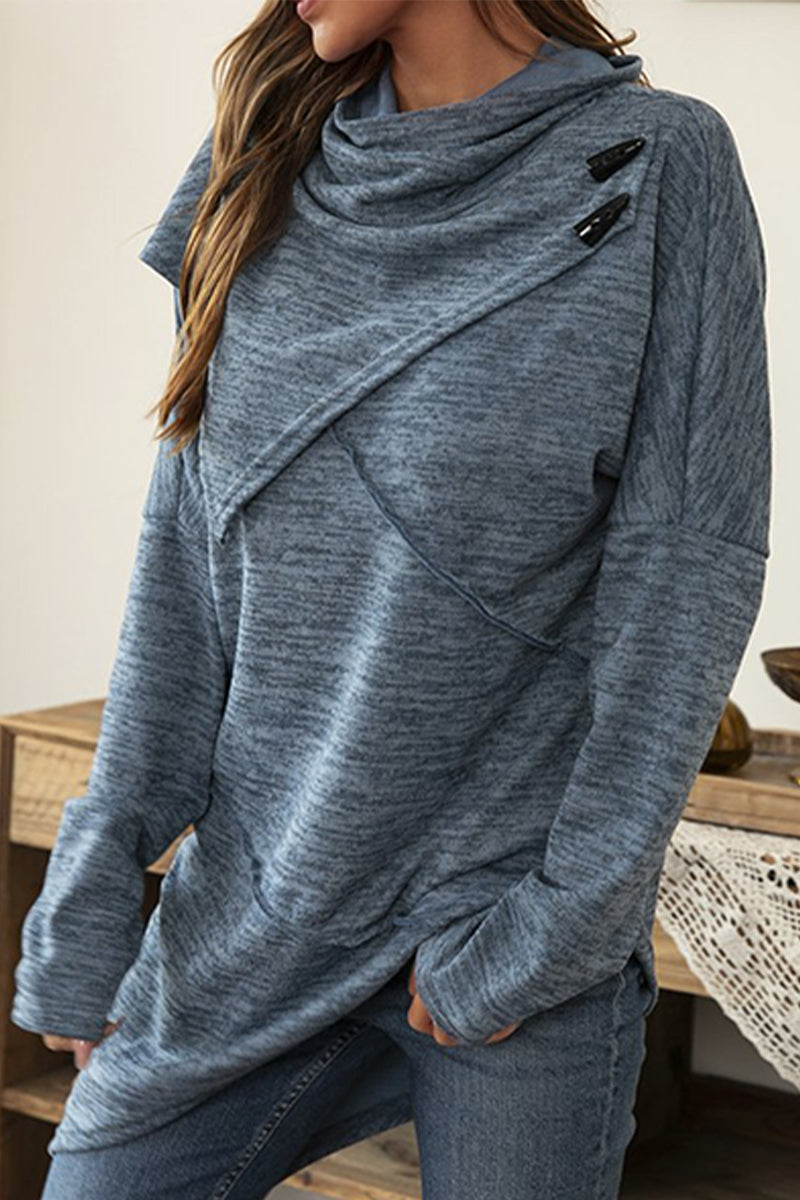 Tops casuales de cuello bufanda asimétrico con patchwork sólido