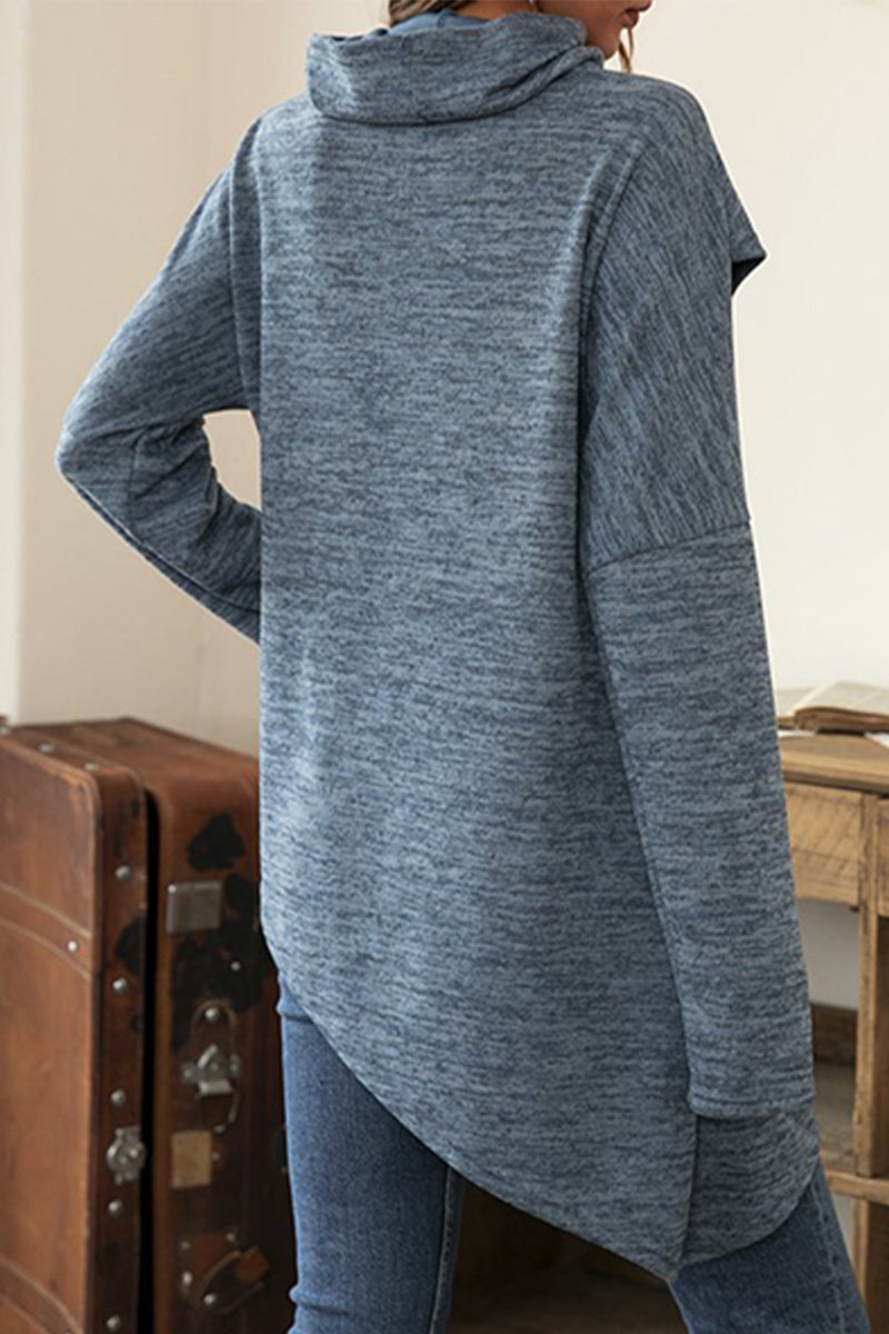 Tops casuales de cuello bufanda asimétrico con patchwork sólido