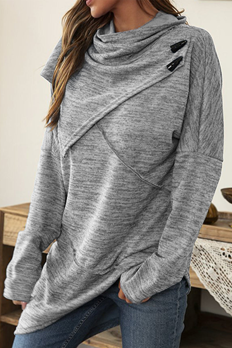 Tops casuales de cuello bufanda asimétrico con patchwork sólido